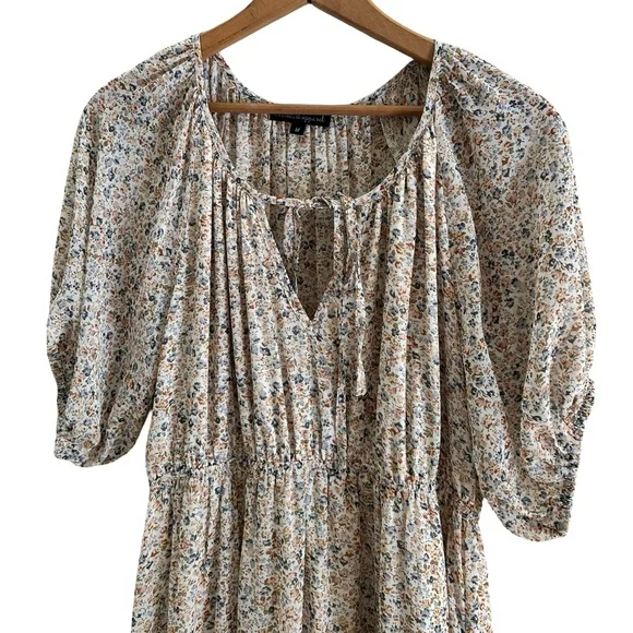 Wishlist Apparel Floral Cream Maxi Ruffle V-neck Lined  Boho Dress Sz Medium - Picture 7 of 14